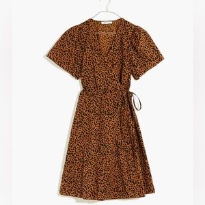 Madewell flutter sleeve wrap mini dress in painted leopard size L